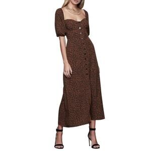 Good American Corset Leopard Print Puff Sleeve Maxi Dress Chai Leopard Sz 0 $159